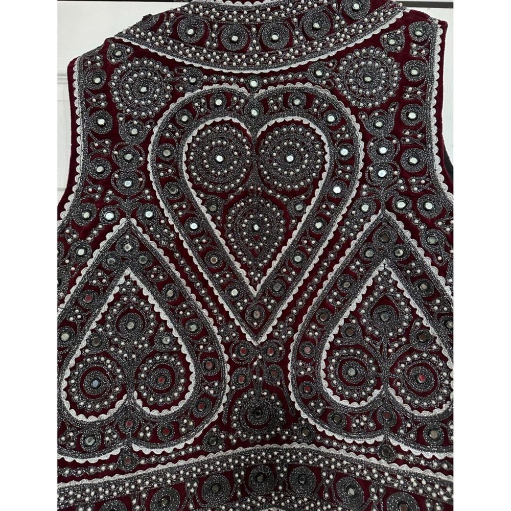 Vintage Hand Embroidery Afghan Vest on Velvet